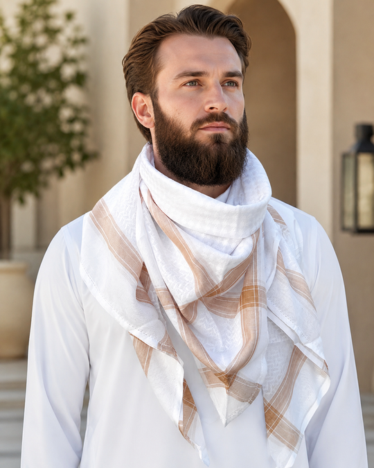 White & Light Biege Stripes Shemagh