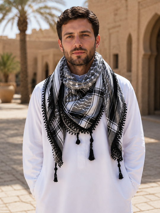 ZUHD KEFFIYEH GREY, WHITE & BLACK PATTERN DESIGN