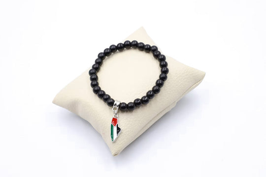 Heritage Halo: Handcrafted Beaded Bracelet with Hanging Palestine Map