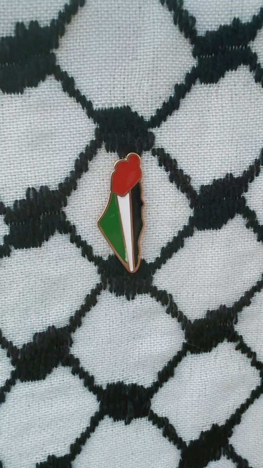 Vibrant Unity: Acrylic Palestine Map Badge with Flag Colors