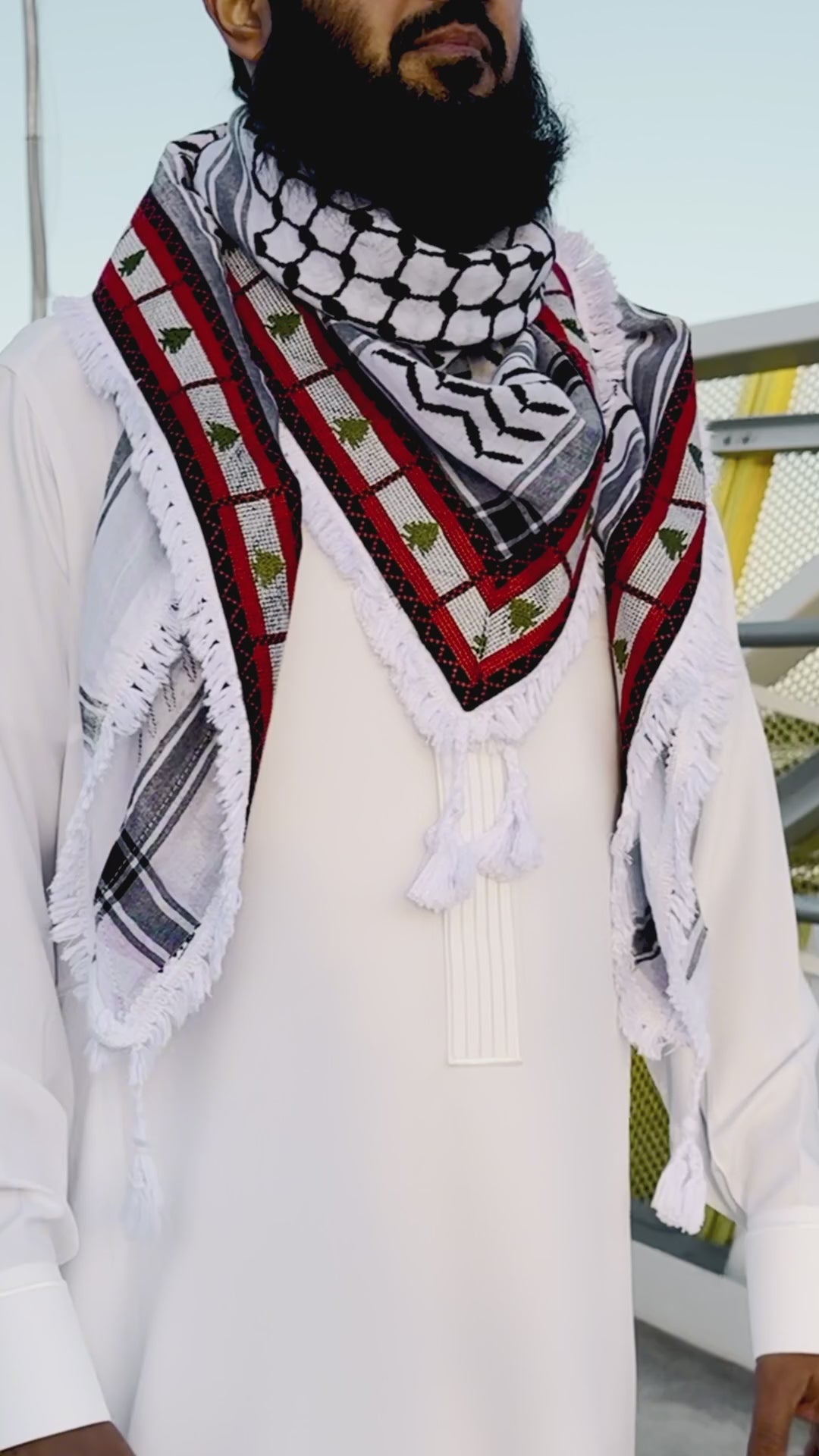 Palestine Keffiyeh White & Black: Cedars of Strength Collection