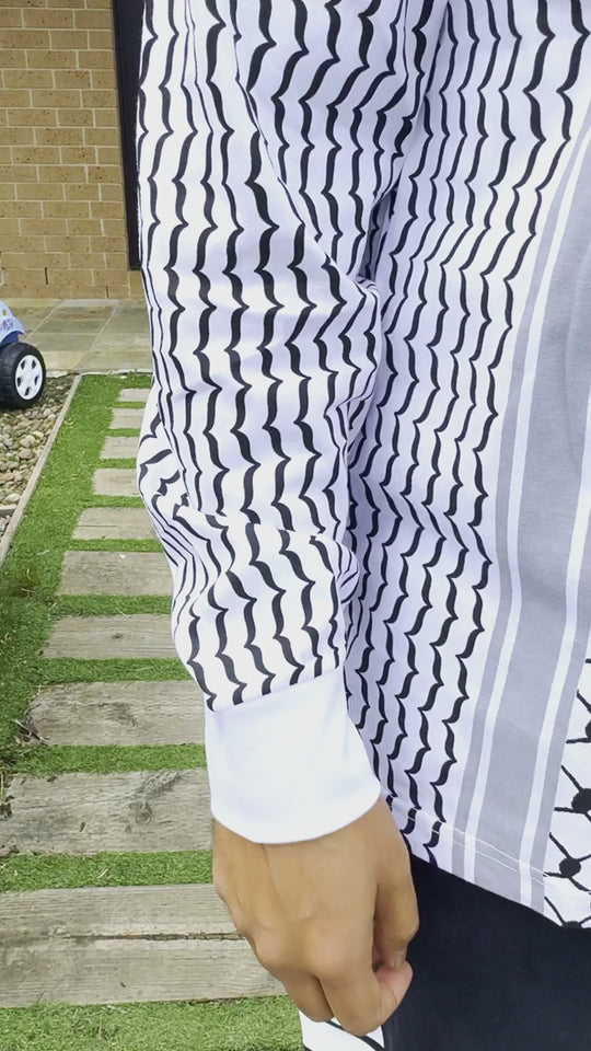 Adult Keffiyeh White & Black Full Sleeve T-Shirt