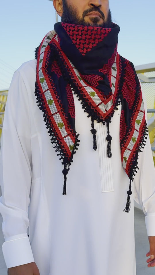 Palestine Keffiyeh Black & Red : Cedars of Strength Collection