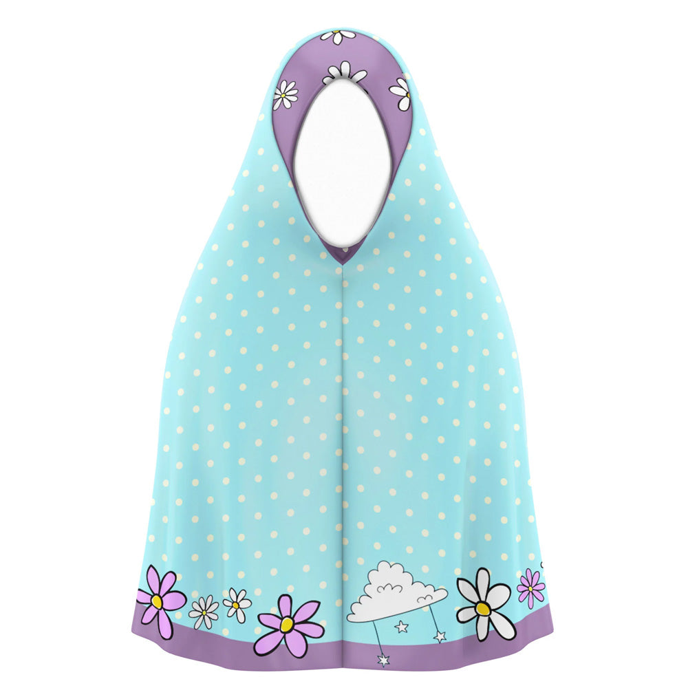 Prayer Hijab with Blue & Purple Daisy Doodles